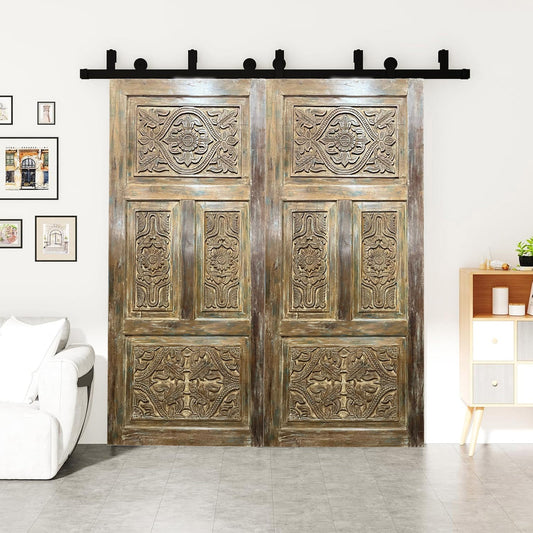 Ornate Carved Door Vintage Barn Door - Reclaimed Wooden Barndoor 80x36