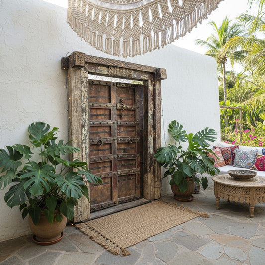 Antique Indian Door with Frame – Rustic Farmhouse Entry Door