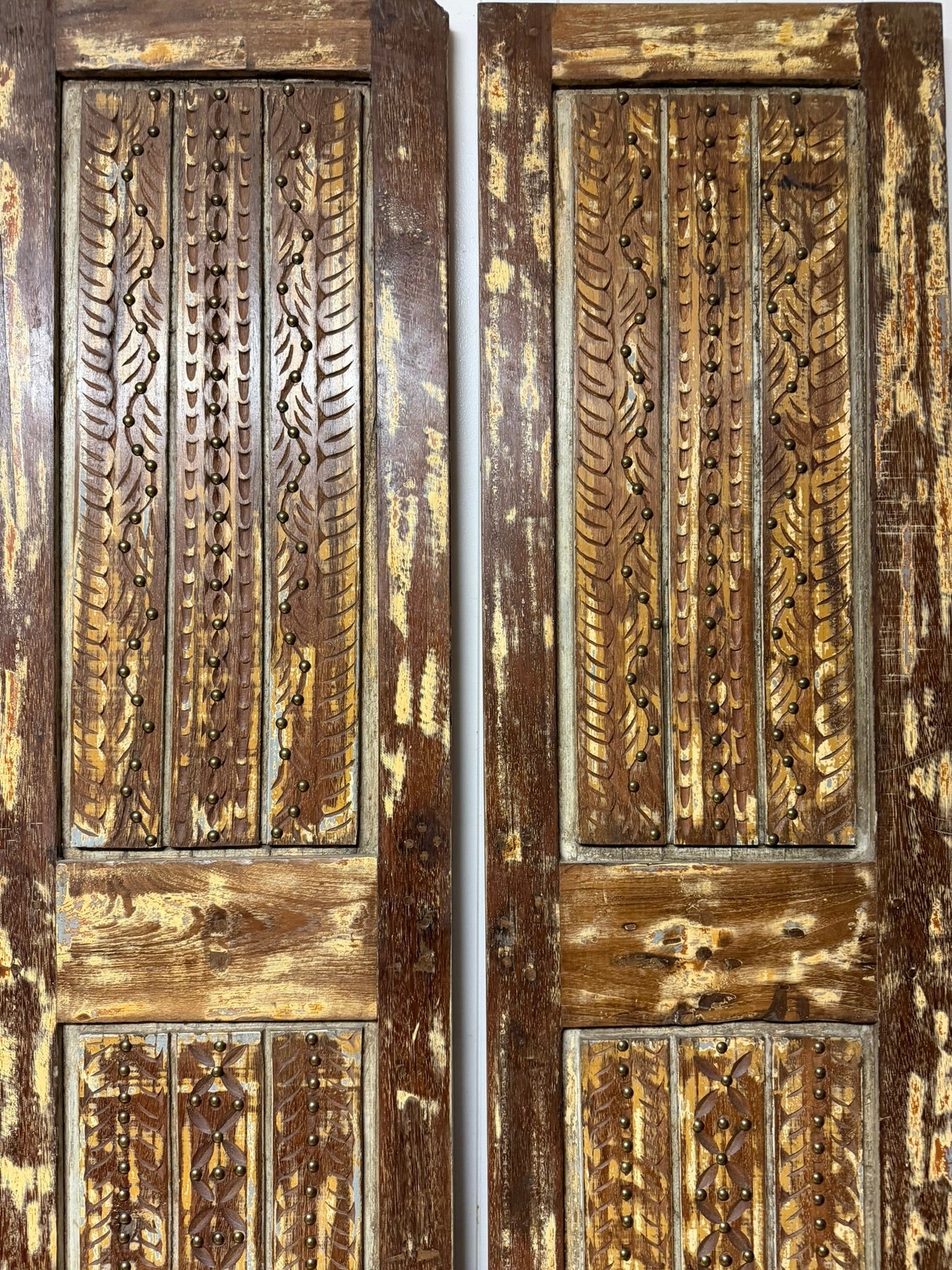 Antique Doors Carved Solid Wood Rustic Barndoors with Brass Studs 80