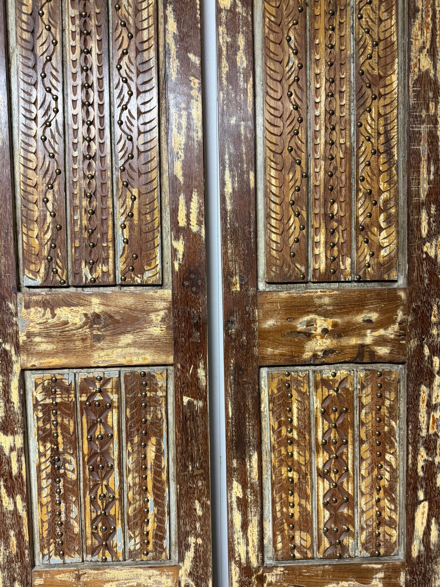 Antique Doors Carved Solid Wood Rustic Barndoors with Brass Studs 80