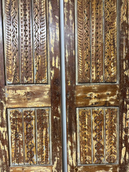 Antique Doors Carved Solid Wood Rustic Barndoors with Brass Studs 80