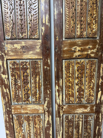 Antique Doors Carved Solid Wood Rustic Barndoors with Brass Studs 80