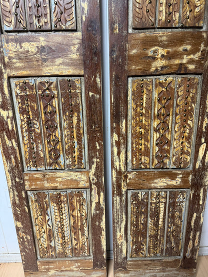 Antique Doors Carved Solid Wood Rustic Barndoors with Brass Studs 80
