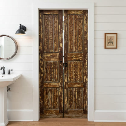 Antique Doors Carved Solid Wood Rustic Barndoors with Brass Studs 80