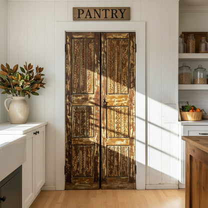 Antique Doors Carved Solid Wood Rustic Barndoors with Brass Studs 80