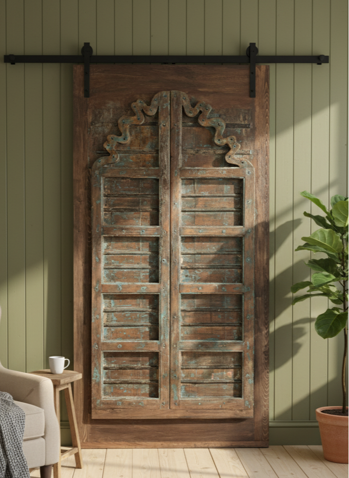 Antique Arched Door Customized Teak Wood Single Entry Door 96x49