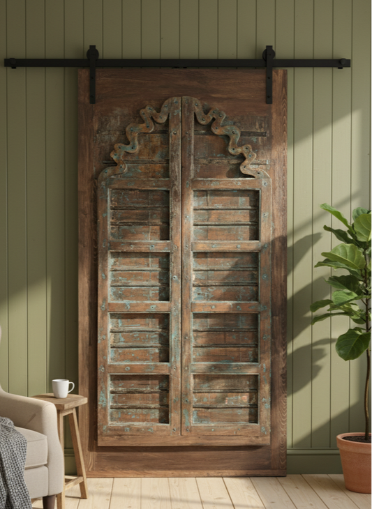 Antique Arched Door Customized Teak Wood Single Entry Door 96x49