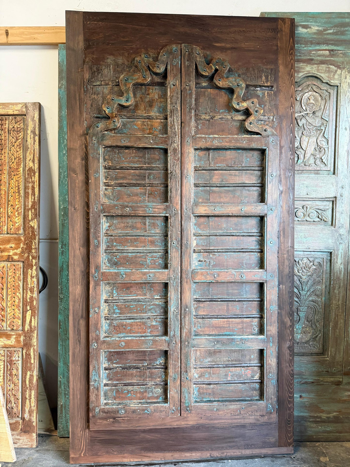 Antique Arched Door Customized Teak Wood Single Entry Door 96x49