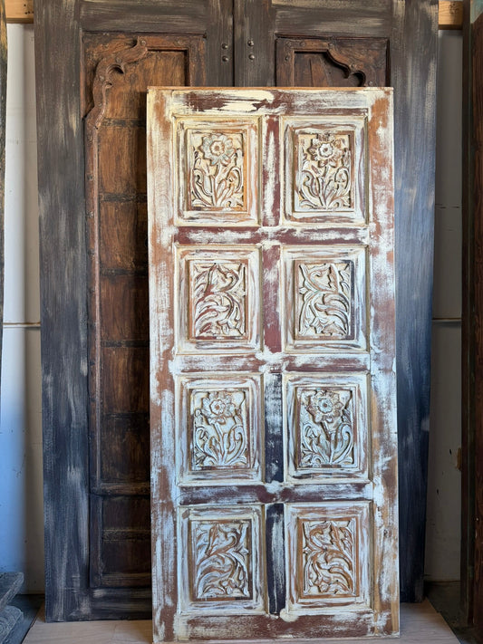 Vintage Floral Carved Door Ocean Kissed Statement Barn Door 80x36