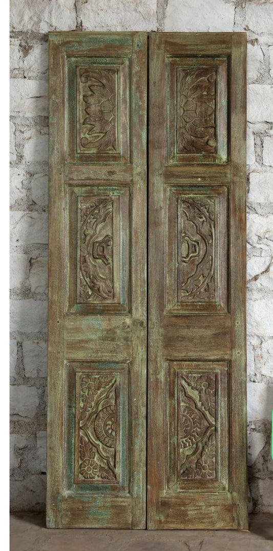 Vintage Carved Double Doors Floral Carved Hinged or Barn Doors 80x32