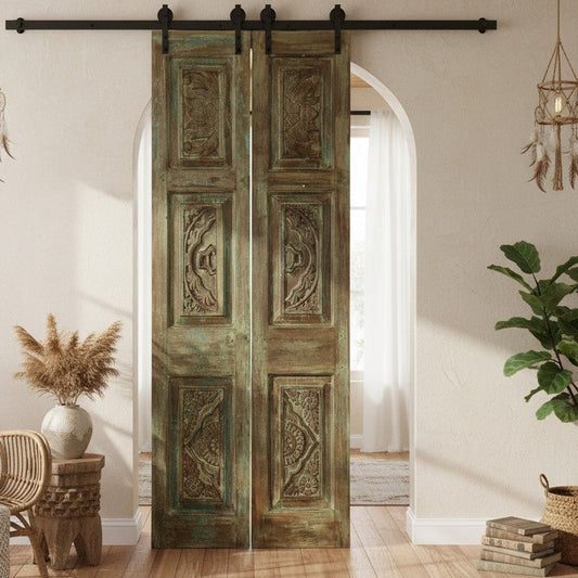 Vintage Carved Double Doors Floral Carved Hinged or Barn Doors 80x32