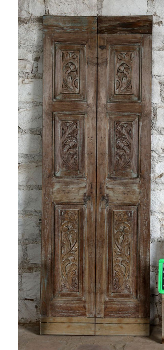 Vintage French Doors Artisan Carved Wood Hinged or Sliding Barn Door 80x28
