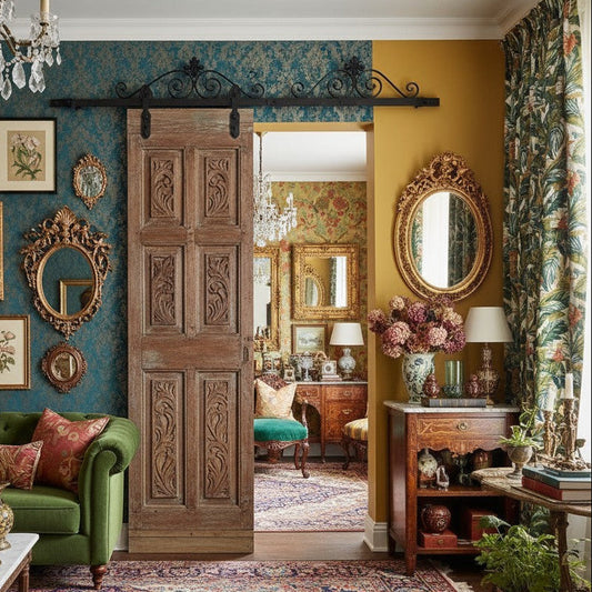 Vintage French Doors Artisan Carved Wood Hinged or Sliding Barn Door 80x28