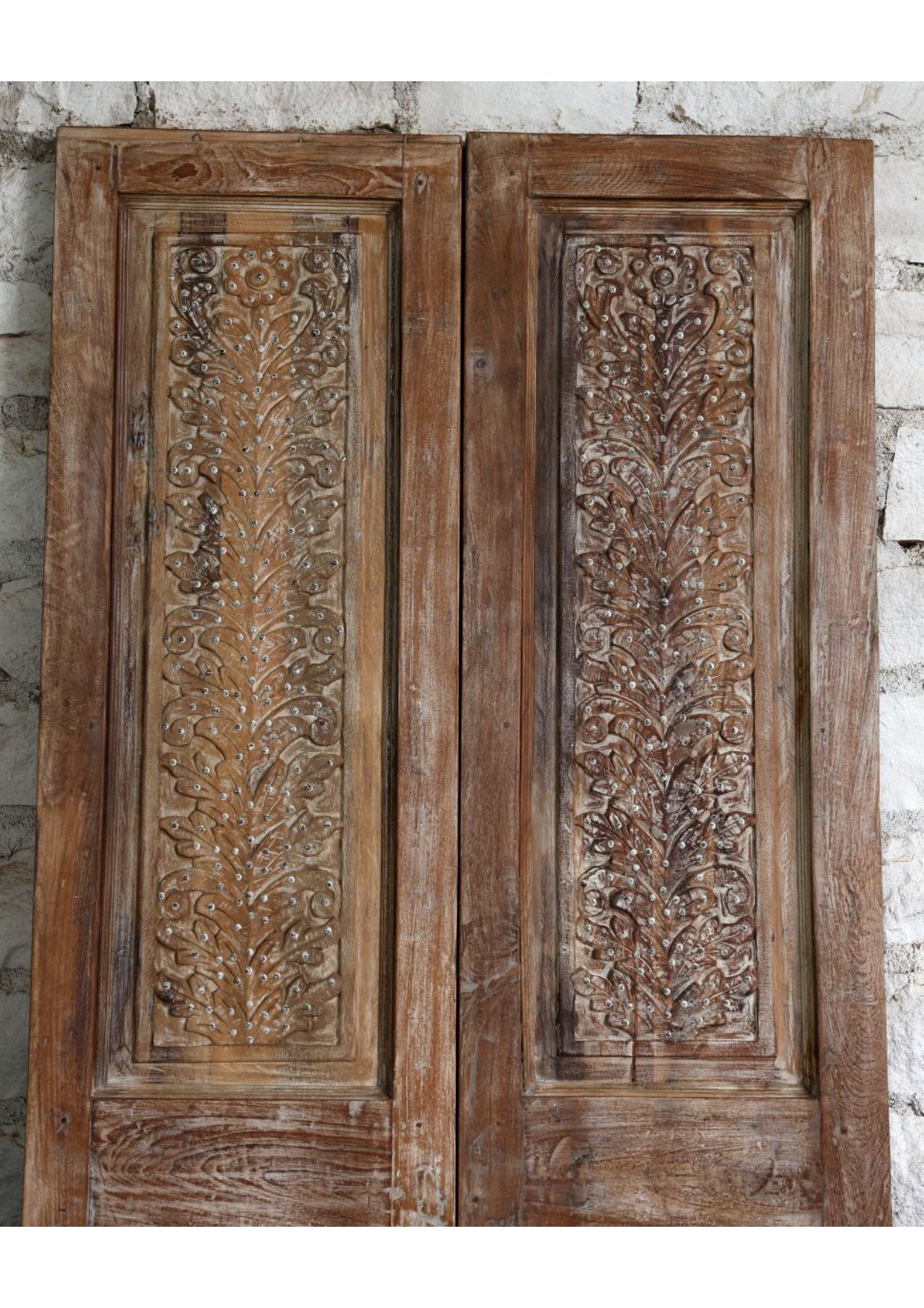 Vintage Carved Double Doors Brass Stud Statement Sliding Barn Doors 80x42