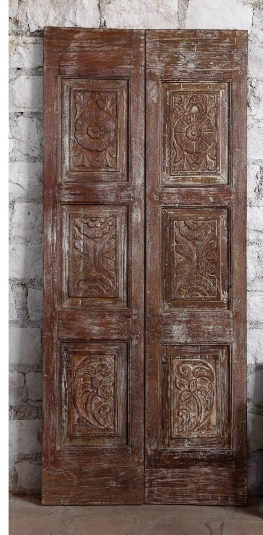 Antique Floral Carved Double Doors Rustic Farmhouse Barndoor 80x35