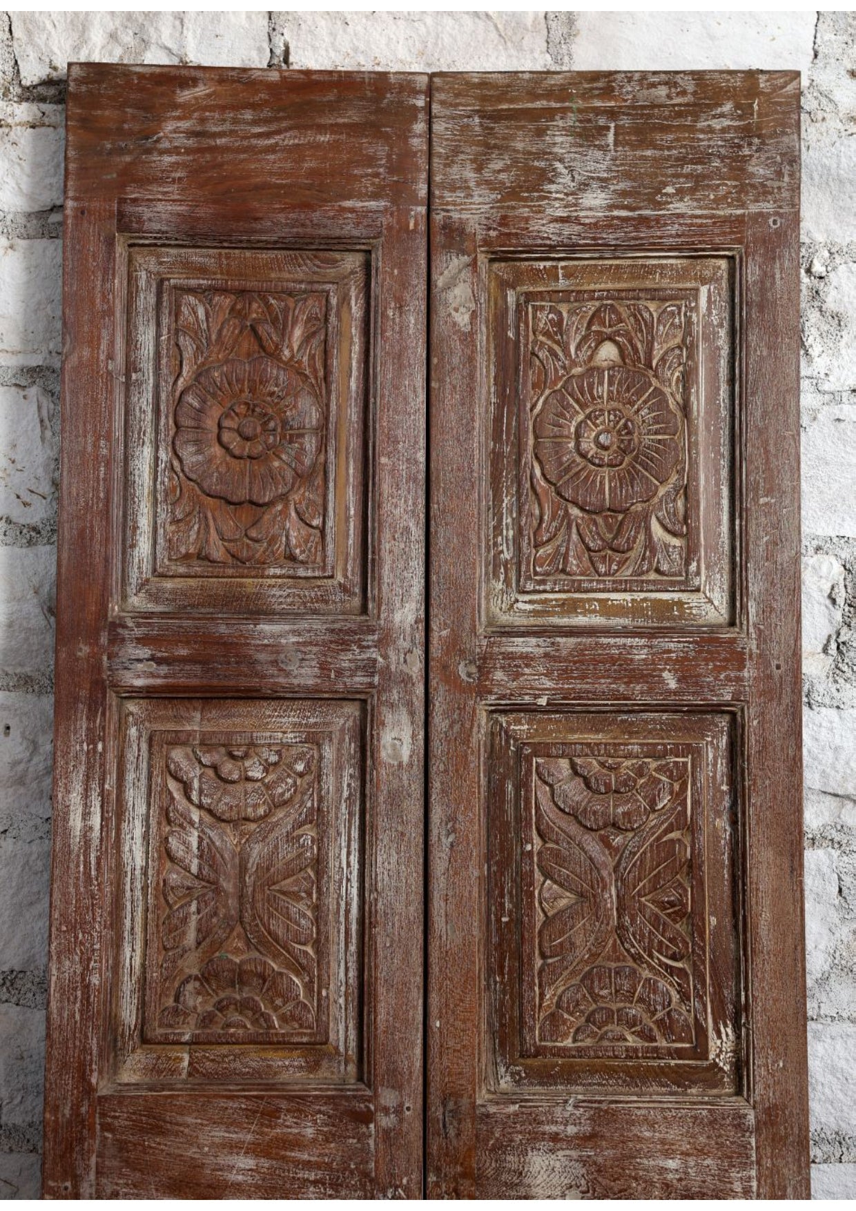 Antique Floral Carved Double Doors Rustic Farmhouse Barndoor 80x35