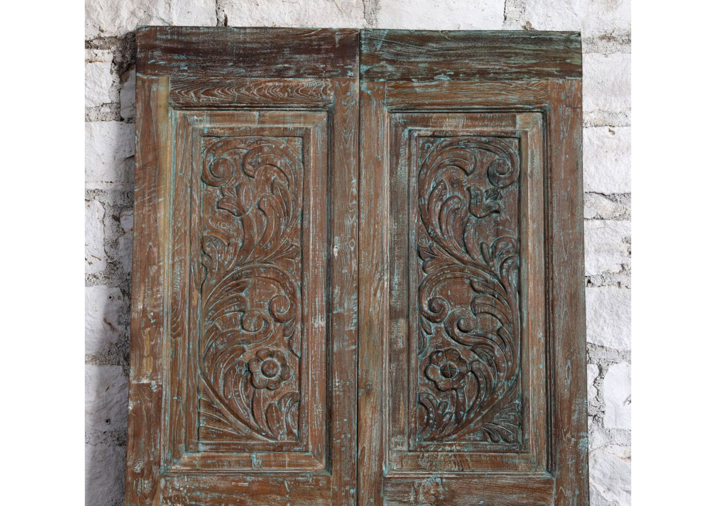 Antique Carved Double Doors Floral Vase Design Wooden Barn Door 80x40
