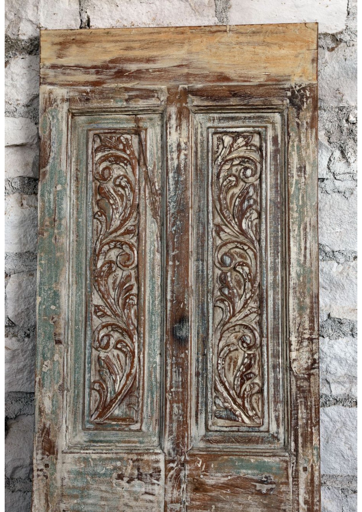 Antique Carved Wood Door Distressed Floral Statement Barndoor 80x26.5