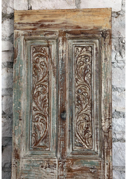 Antique Carved Wood Door Distressed Floral Statement Barndoor 80x26.5