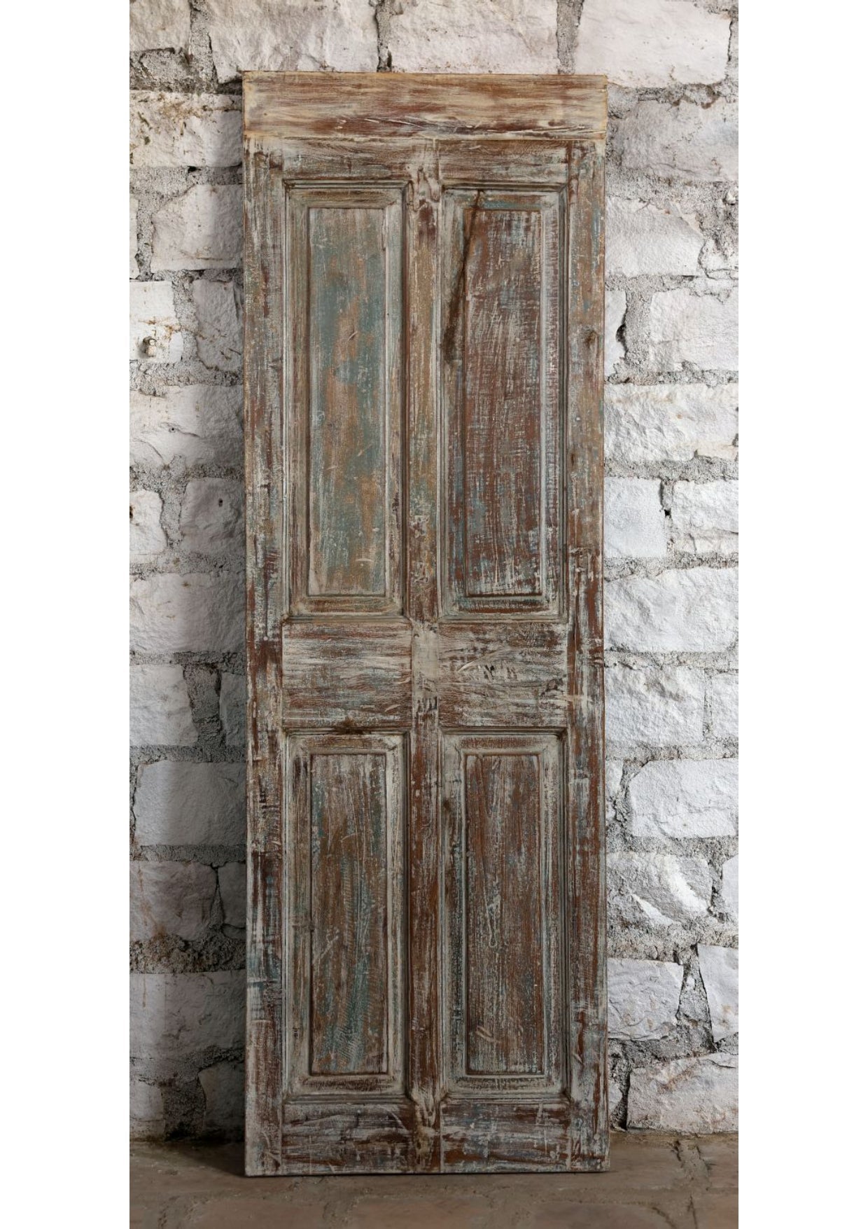 Antique Carved Wood Door Distressed Floral Statement Barndoor 80x26.5