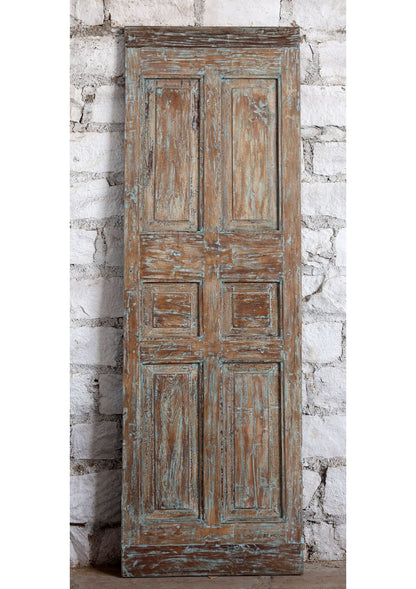 Antique Carved Door Distressed Blue Statement Hinged or Barn Door 80x26