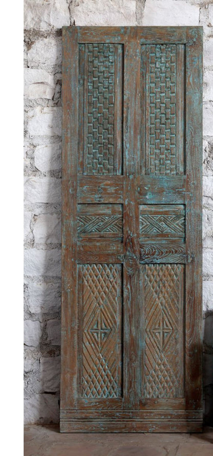 Antique Carved Door Dusty Blue Hinged or Sliding Farmhouse Barn Door 80x28