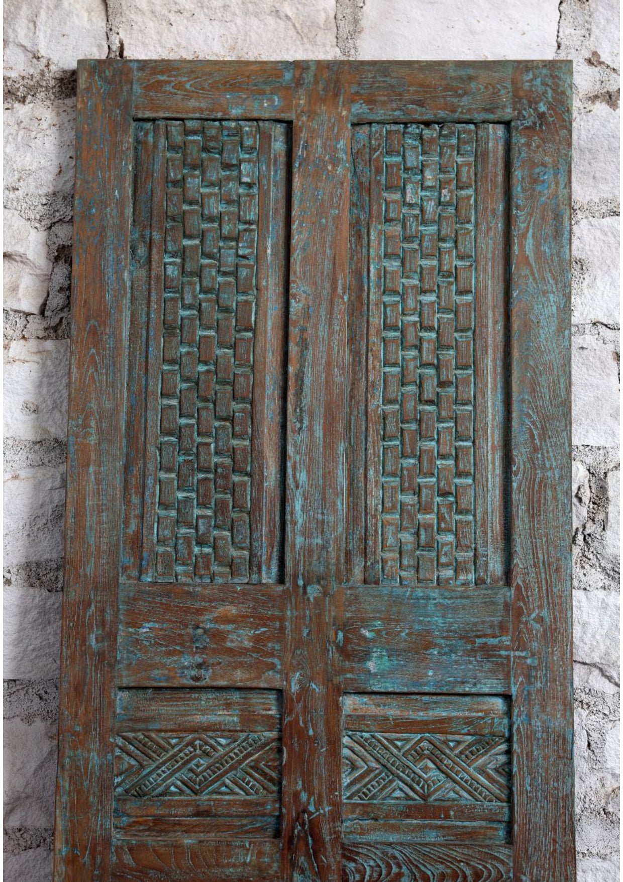 Antique Carved Door Dusty Blue Hinged or Sliding Farmhouse Barn Door 80x28