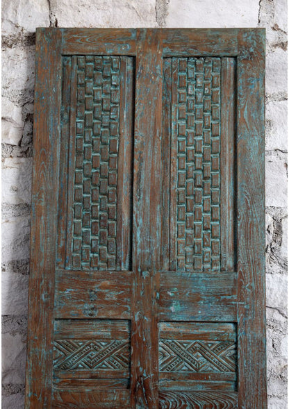 Antique Carved Door Dusty Blue Hinged or Sliding Farmhouse Barn Door 80x28