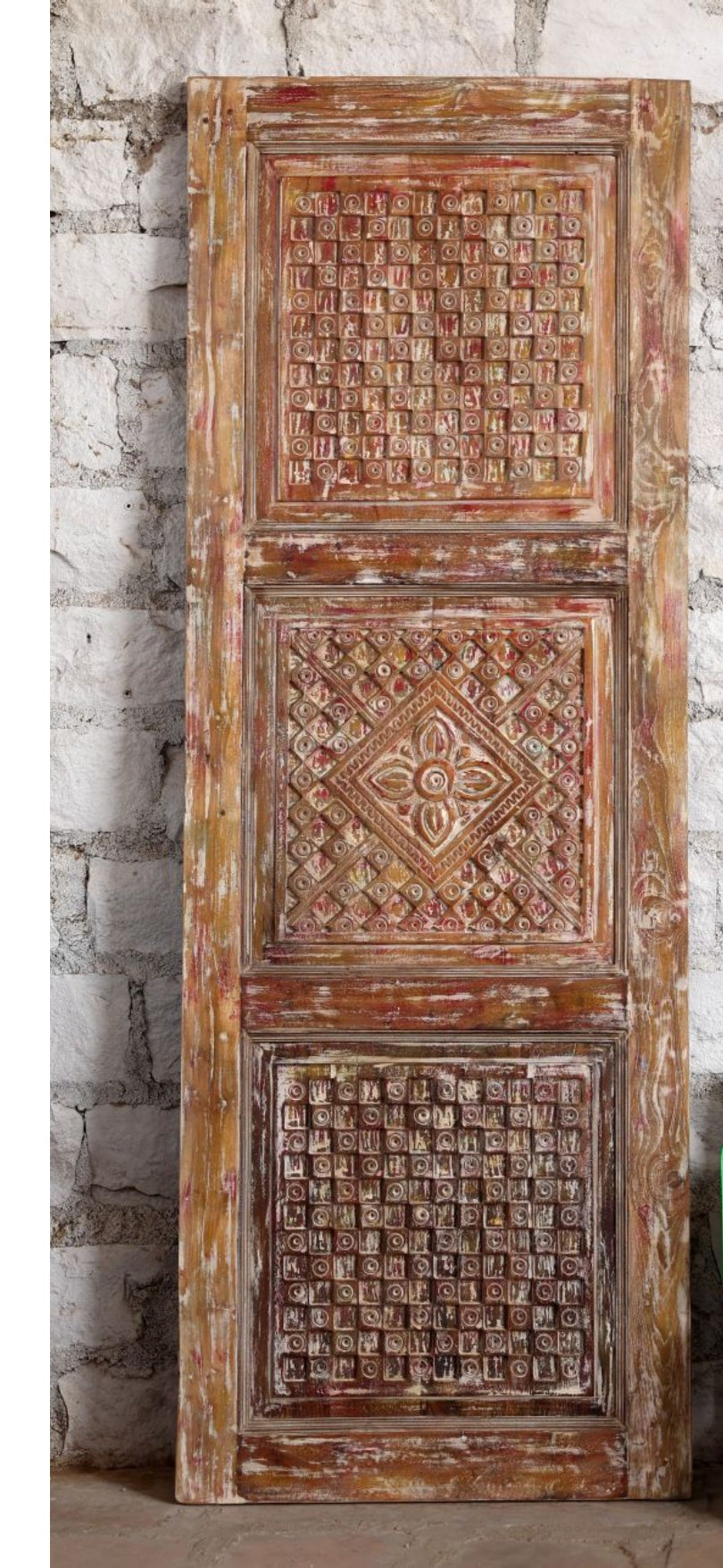 Antique Carved Door Distressed White Sliding or Hinged Barn Door 80x29