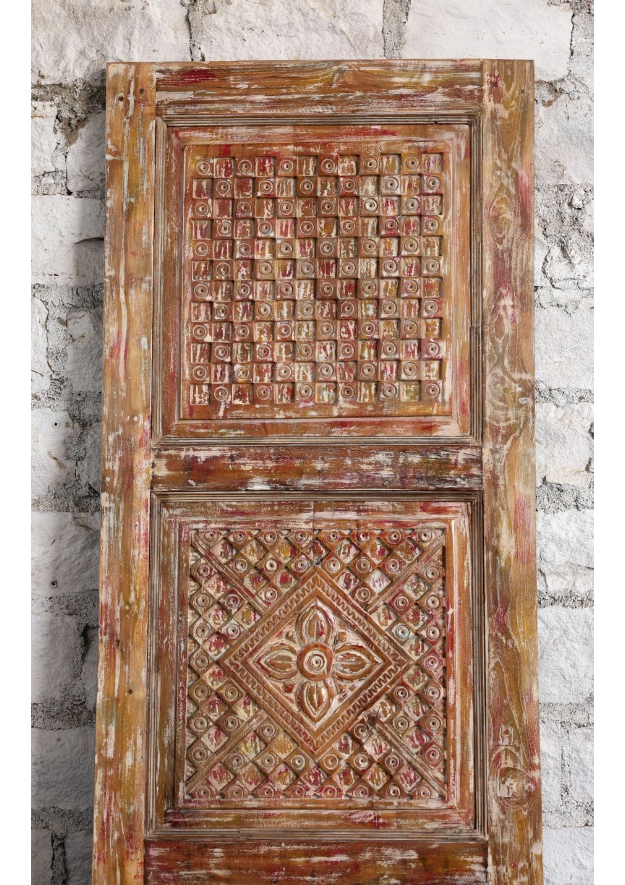 Antique Carved Door Distressed White Sliding or Hinged Barn Door 80x29
