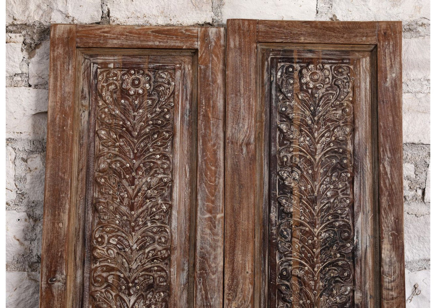 Antique Carved Wood Double Door with Brass Studs Sliding Barn Doors 80x42