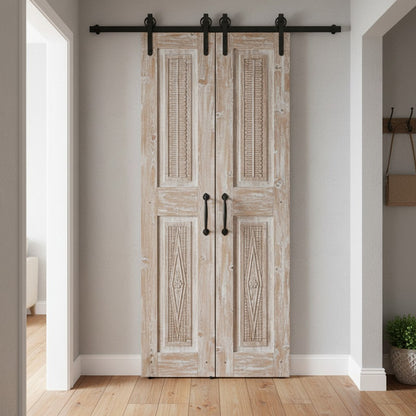 Antique Carved Double Barn Door Rustic Farmhouse Sliding Doors 80x26