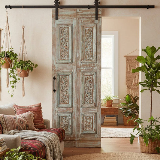 Antique French Door Hand Carved Sliding Doors Floral Statement Door 80x28