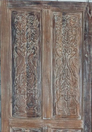 Antique Whitewash Carved Wooden Door Large Sliding Barn Doors 96x36