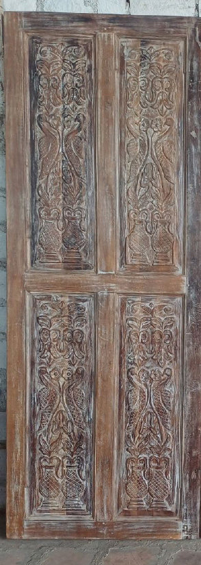 Antique Whitewash Carved Wooden Door Large Sliding Barn Doors 96x36