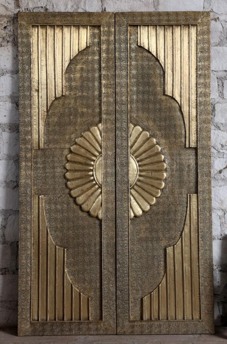Vintage Brass Cladded Door Unique Carved Sliding Barn Doors 80x48