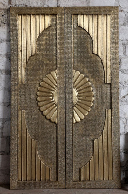 Vintage Brass Cladded Door Unique Carved Sliding Barn Doors 80x48