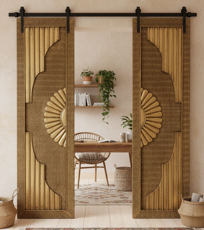 Vintage Brass Cladded Door Unique Carved Sliding Barn Doors 80x48