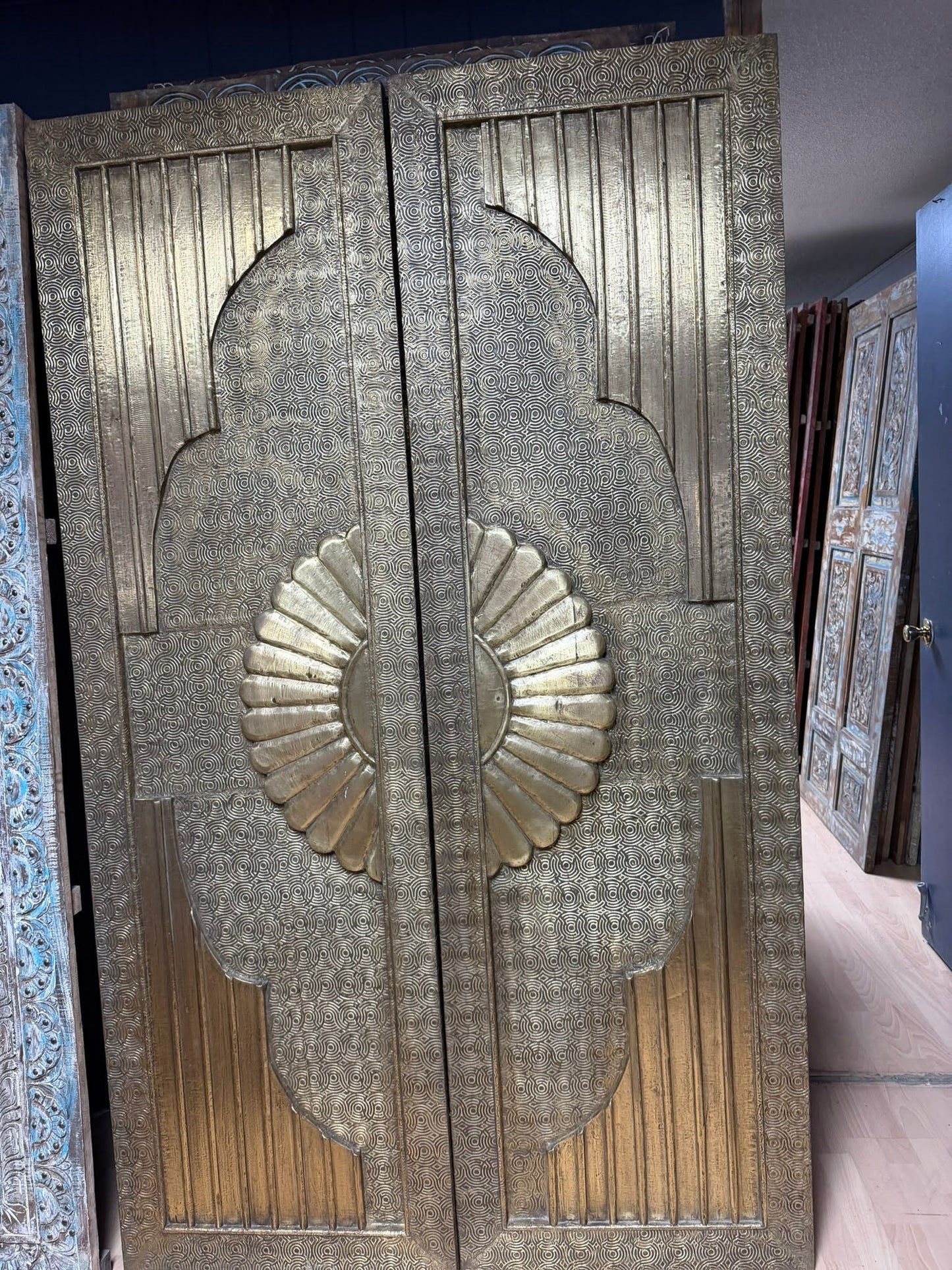 Vintage Brass Cladded Door Unique Carved Sliding Barn Doors 80x48