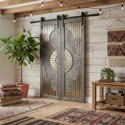 Vintage Brass Cladded Door Unique Carved Sliding Barn Doors 80x48
