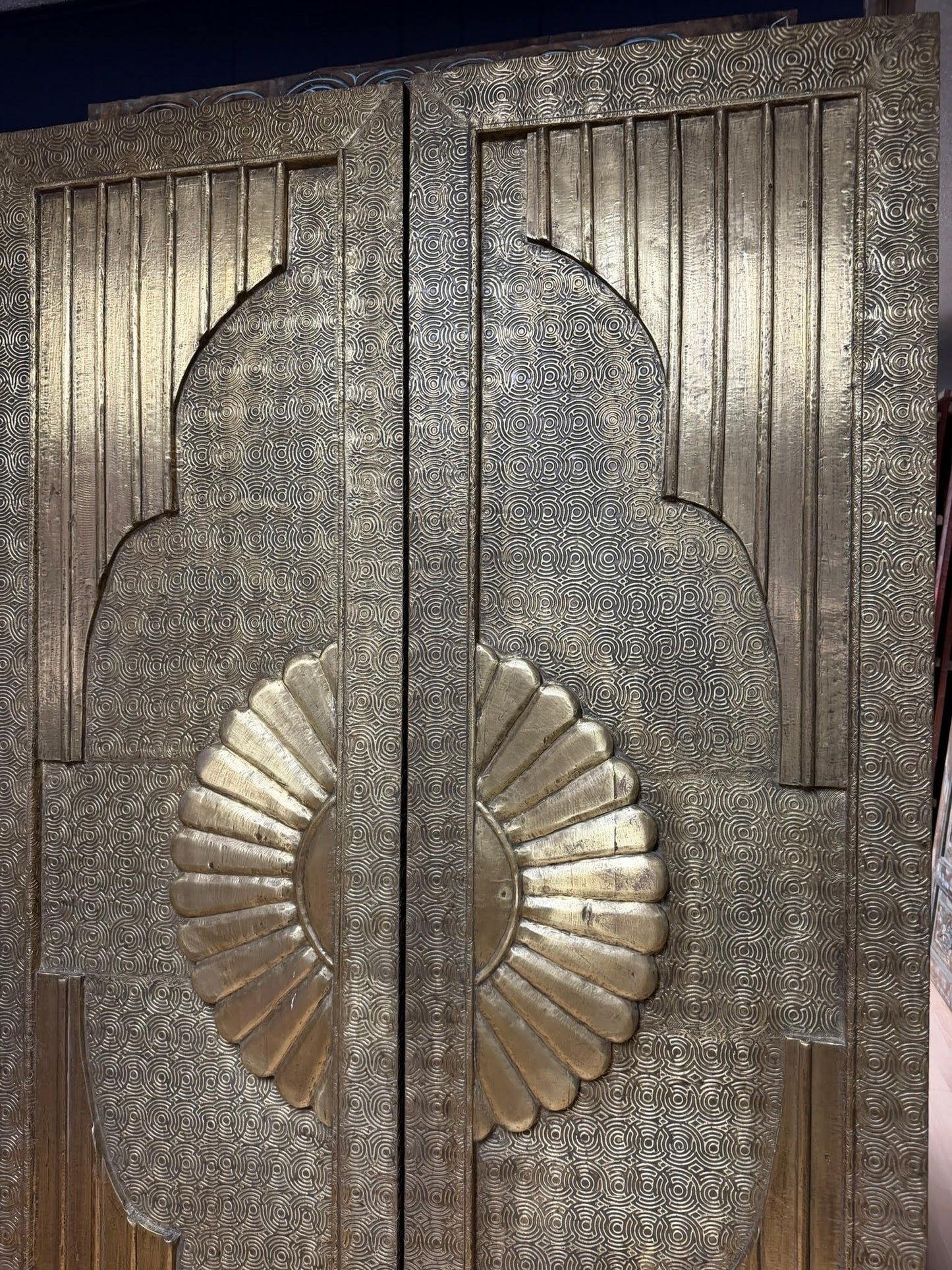 Vintage Brass Cladded Door Unique Carved Sliding Barn Doors 80x48