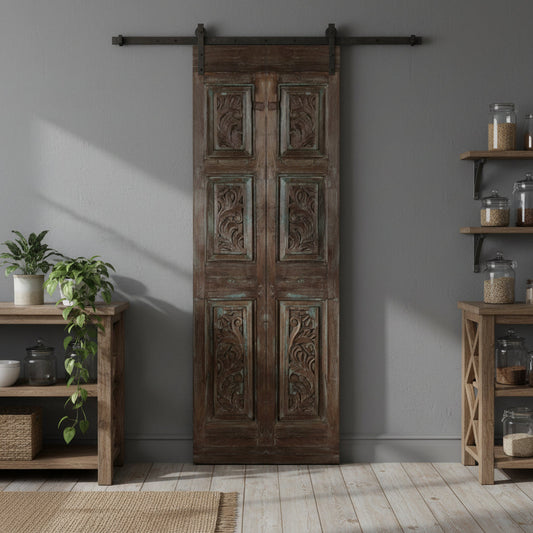 Antique Carved French Doors Floral Hinged or Sliding Barn Doors 80x28