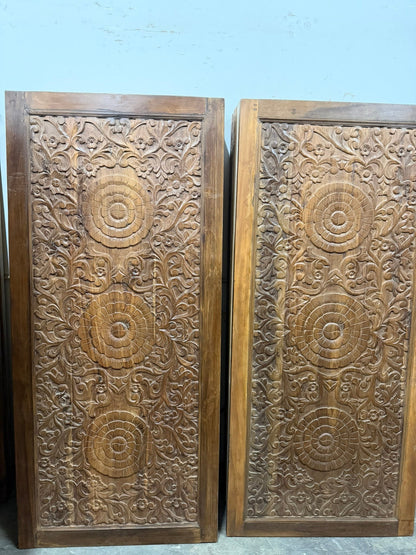 Triple Lotus Carved Door Double Carved Solid Wood Front Doors 80x36
