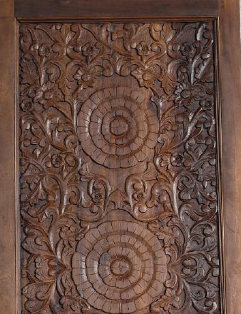 Triple Lotus Carved Door Double Carved Solid Wood Front Doors 80x36