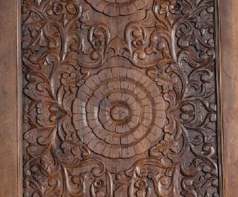 Triple Lotus Carved Door Double Carved Solid Wood Front Doors 80x36
