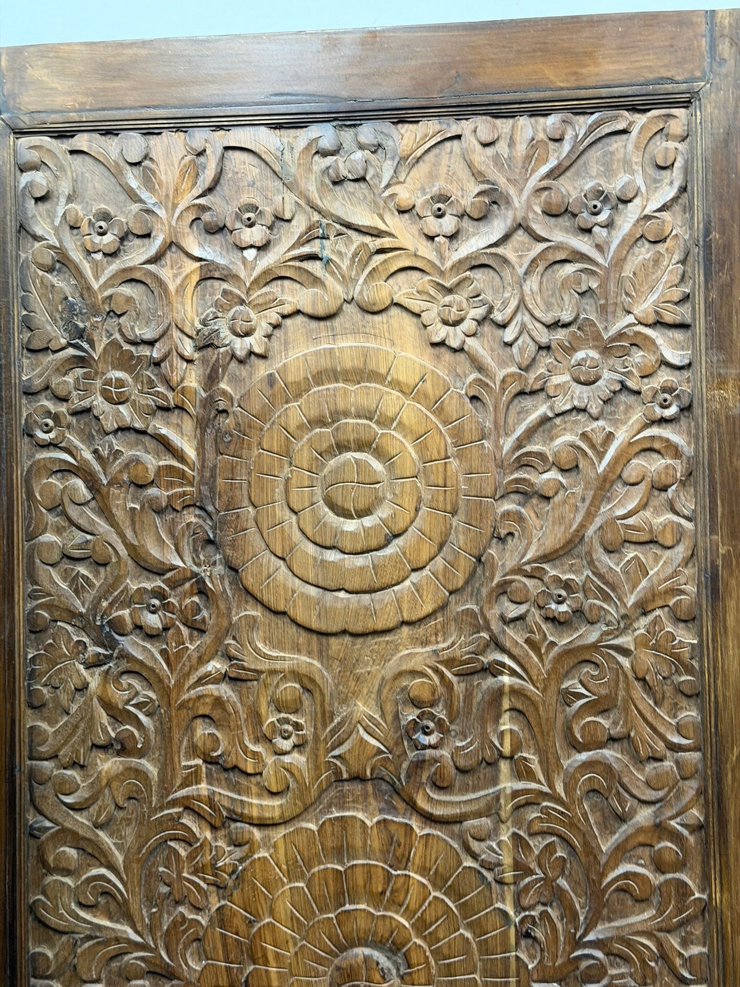 Triple Lotus Carved Door Double Carved Solid Wood Front Doors 80x36