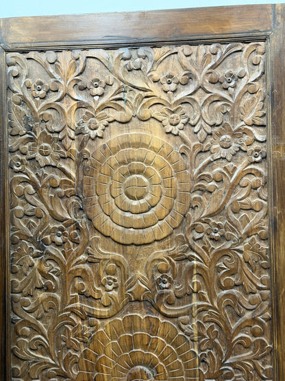 Triple Lotus Carved Door Double Carved Solid Wood Front Doors 80x36