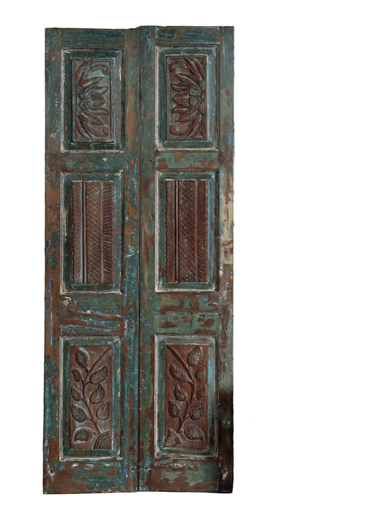 Vintage Carved Door Blue Floral Sliding Barn Door Statement Doors 80x32