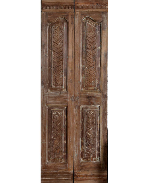 Vintage Floral Carved Double Doors Rustic Farmhouse Pantry Barndoor 80x29