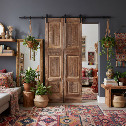 Antique Carved Doors Floral Reclaimed Wood Double Doors 80x34